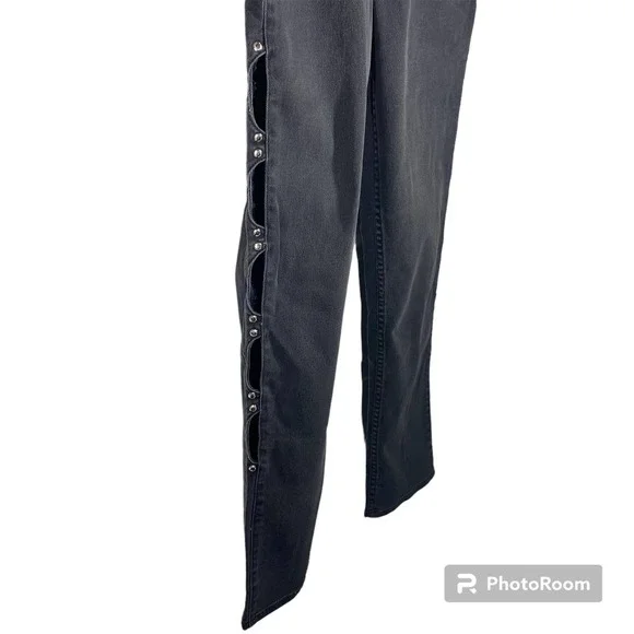 Vintage Lawman Cut Out Sides Studded Slim Fit Western Jeans Black VTG Size 7 - Picture 4 of 11